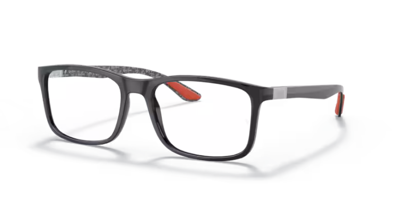 Pánské dioptrické brýle Vogue s tmavě šedými obroučkami a červeným detailem na stranici.